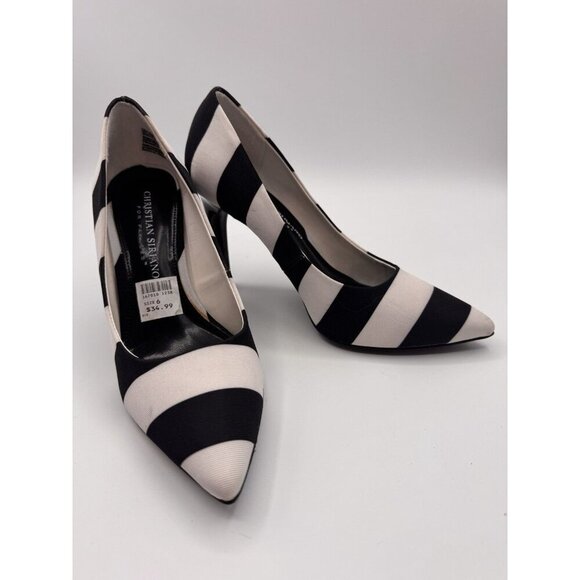 Christian Siriano Black and White Striped Stiletto Pumps, Size 6 Heels Shoes - Picture 3 of 11